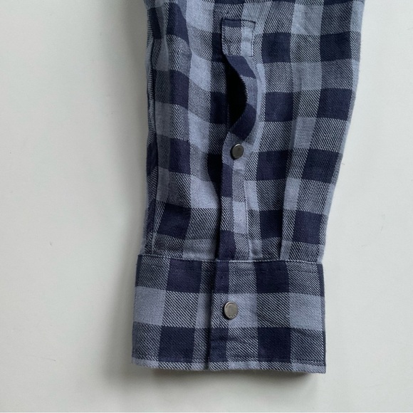 Michael Kors 100% Linen Shirt XL Blue Tailored Fit Pocket Plaid Snap Western Y2K - Picture 7 of 11